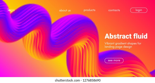 Colorful 3d Abstract Background. Landing Page Concept. Neon Fluid Shape Vector Composition. Glow Banner with Wave Gradient Shapes. 3d Poster for Website Design. Movement of 3d Abstract Liquid Forms.