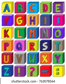 Colorful 3D alphabet blocks from letter A to Z in A4 Sheet.