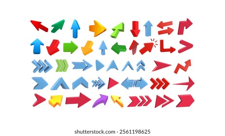 Colorful 3D arrows, shapes Set of arrows icons, Sense of perspective arrows, pointing up, down, left, right icon growth, 3d Abstract gradient lines, Vector set, directions, sings symbols, art vectors