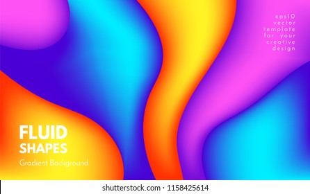 Colorful 3d Background. Abstract Poster with Wave Fluid Shapes. 3d Vector Illustration. Trendy Geometric Template with Bright Gradients for Cover, Poster, Business Design, Web Page. 3d Liquid Flowing.