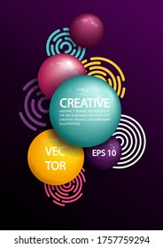 Colorful 3D balloons on a dark background. Vector with large, bulky bubbles.