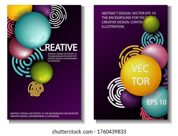 Colorful 3D balloons on a dark background. Vector with large, bulky bubbles.
