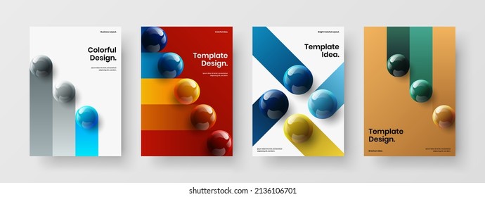 Colorful 3D balls front page concept collection. Modern company brochure design vector template composition.