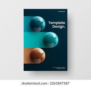 Colorful 3D balls postcard layout. Amazing company cover design vector template.