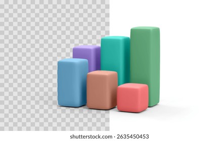 Colorful 3D Bar Chart With Rounded Blocks In Transparent Background. Abstract Business Graph For Data Visualization, Analytics Dashboard, And Financial Reports. Vector Illustration - Powered by Shutterstock - Get 15% off with code: PIKWIZARD15