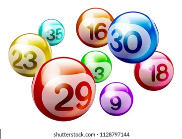 Colorful 3D Bingo Lottery Number Balls Isolated on White Background
