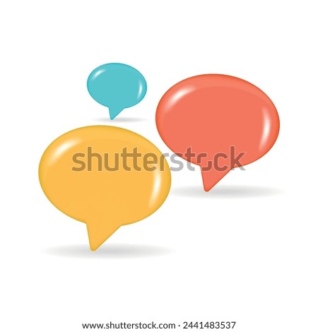 Colorful 3D bubble speach icon set isolated on white. Red blue and yellow message bubbles with shadow. Vector illustration. 