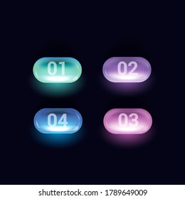 Colorful 3D button vector design. Set of multicolored glass buttons with number. Eps10 vector illustration.