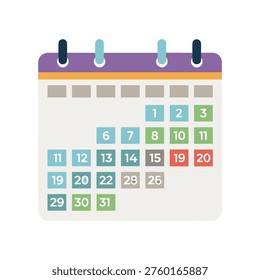 Colorful 3D calendar icon with numbered days for planning and scheduling