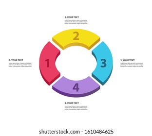 Colorful 3D circle pie chart, consisting of 4 parts. Vector infographic template.