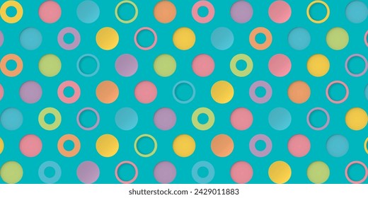 Colorful 3D circle shape pattern paper cut style on blue background vector illustration.