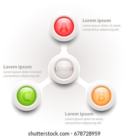 Colorful 3d circle with three topics on grid for website presentation cover poster vector design infographic illustration concept