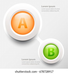 Colorful 3d circle with two topics on grid for website presentation cover poster vector design infographic illustration concept