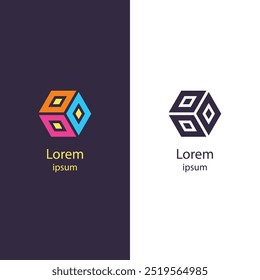 Colorful 3D cube logo with geometric shapes, perfect for tech companies, startups, digital marketing, and creative agencies. Ideal for branding, corporate identity, and business innovation.