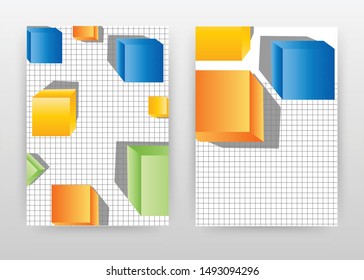 Colorful 3D cubes blue orange green design for annual report, brochure, flyer, poster. Colorful 3D cube background vector illustration flyer, leaflet, poster. Business abstract A4 brochure template.