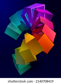 Colorful 3D cubes on dark background. Abstract geometric composition.