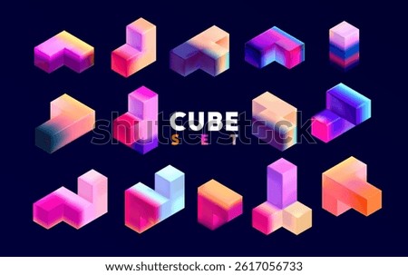 Colorful 3D cubes. Set of multicolor vector geometric shapes.