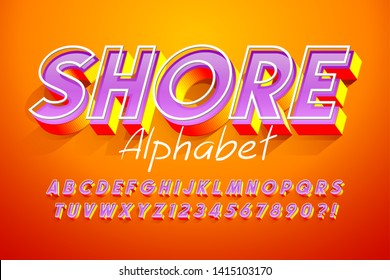 Colorful 3d display font design, alphabet, letters and numbers. Swatch color control