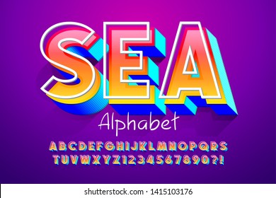 Colorful 3d display font design, alphabet, letters and numbers. Swatch color control