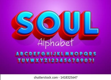 Colorful 3d display font design, alphabet, letters and numbers. Swatch color control