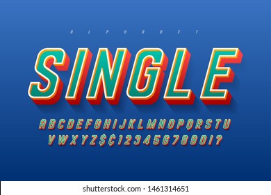 Colorful 3d display font design, alphabet, letters and numbers. Swatch color control