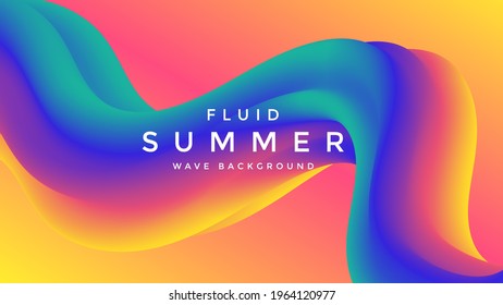Colorful 3d flow shape. Motion Liquid wave. Fluid summer background. Vector graphic