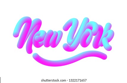 Colorful 3d flow shapes New York. Liquid wave modern inscription. Vector.