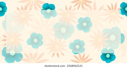 colorful 3D flowers design elements. Exotic flowers and plants seamless pattern. Abstract contemporary modern trendy vector illustration.