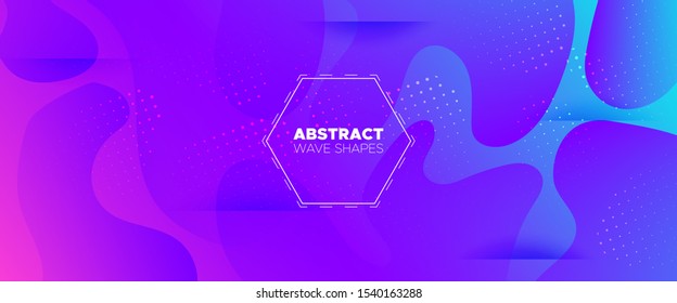 Colorful 3d Fluid Banner. Gradient Background. Minimal Concept. Light Dynamic Waves. Abstract Shapes. Dotted Movement Illustration. Pink Minimal Pattern. Neon Flow Brochure. Geometric Background.