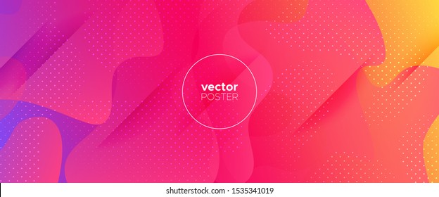 Colorful 3d Fluid Banner. Movement Illustration. Minimal Design. Light Flow Brochure. Abstract Shapes. Rainbow Futuristic Gradient. Red Minimal Concept. Bright Wave Brochure. Abstract Poster.