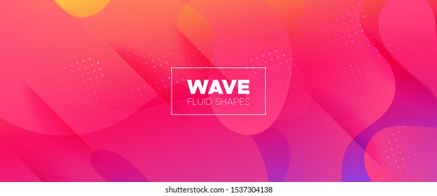 Colorful 3d Fluid Shapes. Gradient Background. Minimal Concept. Orange Wave Brochure. 3d Fluid Banner. Multicolor Futuristic Gradient. Pink Minimal Pattern. Bright Flow Brochure. Abstract Shapes.