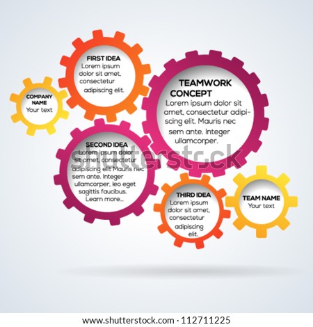 Colorful 3d gears teamwork template. Vector illustration.