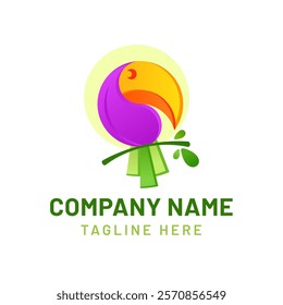  Colorful 3d geometric bird logo design with leaf, Abstract business identity template