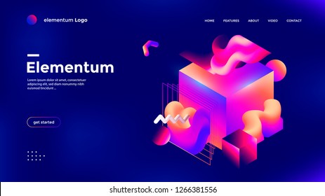 Farbige 3D-geometrische Kompositionen mit Farbverlauf-abstrakter Form und Würfel. Innovation, modernes Hintergrunddesign für Cover, Landing Page. Vektorgrafik