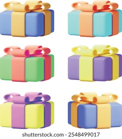 Colorful 3D Gift Boxes Set for Celebrations, Holidays, and Special Occasions