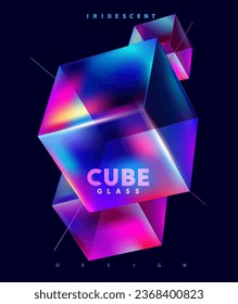 Colorful 3D glass cubes. Primitive vector geometric shapes. Design element for poster.