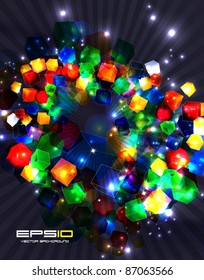 Colorful 3d glass cubes. Vector background