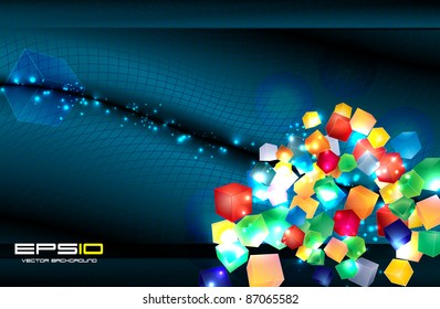 Cubos de vidrio 3d coloridos. Fondo del vector