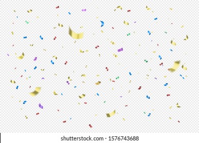 Colorful 3d Golden, Red, Blue Sparkles Confetti Isolated On White Background. Realistic Festive Style. Vector Illustration.