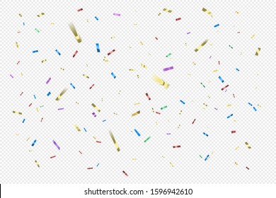 Colorful 3d golden, red, blue sparkles confetti isolated on white background. Realistic festive style. Vector illustration.