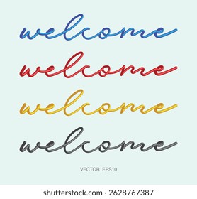 Colorful 3D Handwritten "Welcome" Text Vector Set