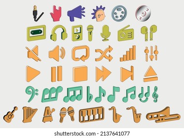 Colorful 3D Icons Set About Music. Vector Set. 3D illustration.