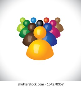 colorful 3d icons or signs of office staff or employees - vector graphic. This illustration also represents community members, leadership & team, winner and losers, political leader & followers