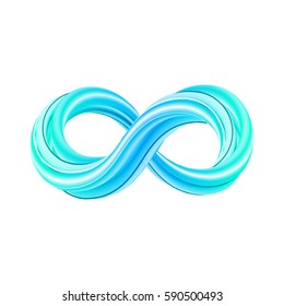 Colorful 3d infinity icon on white background. Abstract math background. Rainbow colored infinity symbol. Vector illustration.