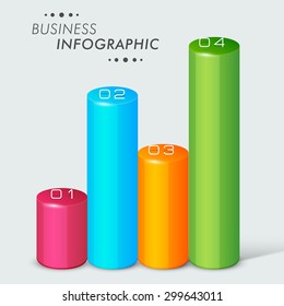 Colorful 3D Infographic bars with numbers on grey background for business and corporate sector.