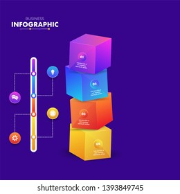 Colorful 3D infographic cube blocks with 4 step on purple background for Business Infographic concept.