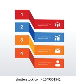 Colorful 3D infographic template design with icons. Business concept info graph with 4 options, steps or processes. Vector visualization can be used for workflow layout, diagram, annual report, web