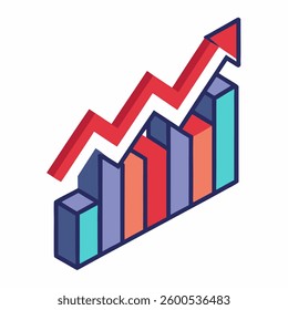 Colorful 3D isometric bar chart with a red upward-trending
