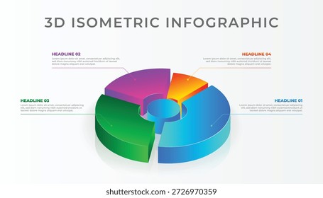 Plantilla de infografía isométrica colorida del gráfico circular 3D para los datos del negocio