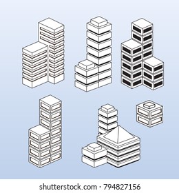 Colorful 3D isometric set icon city of skyscrapers